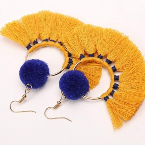 💖SUNBURST CHARLIE YELLA TASSLE WOMAN’S EARRINGS - Picture 1 of 7